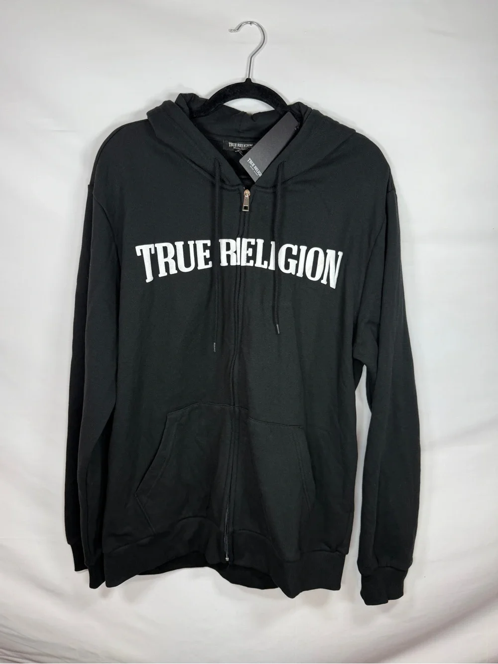 True Religion Mens Hoodie XL Black Zip Up Buddha Full Zip Sweatshirt NWT Jacket
